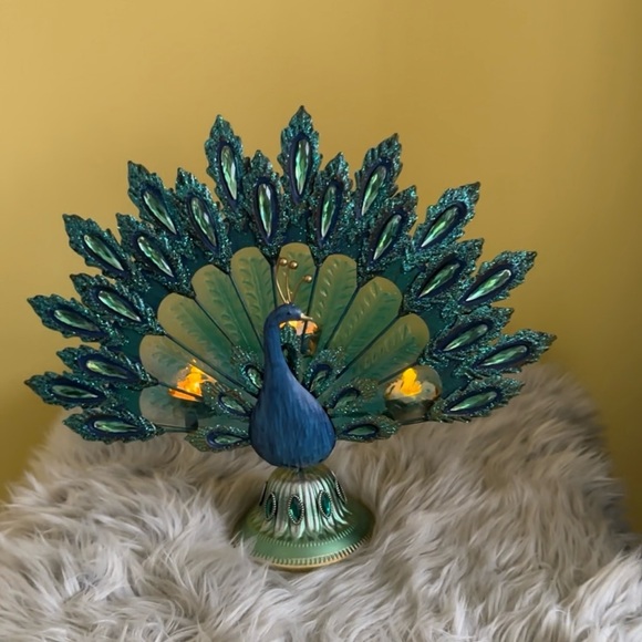 Source Unknown Other - Glass and metal peacock tea light flameless candle holder